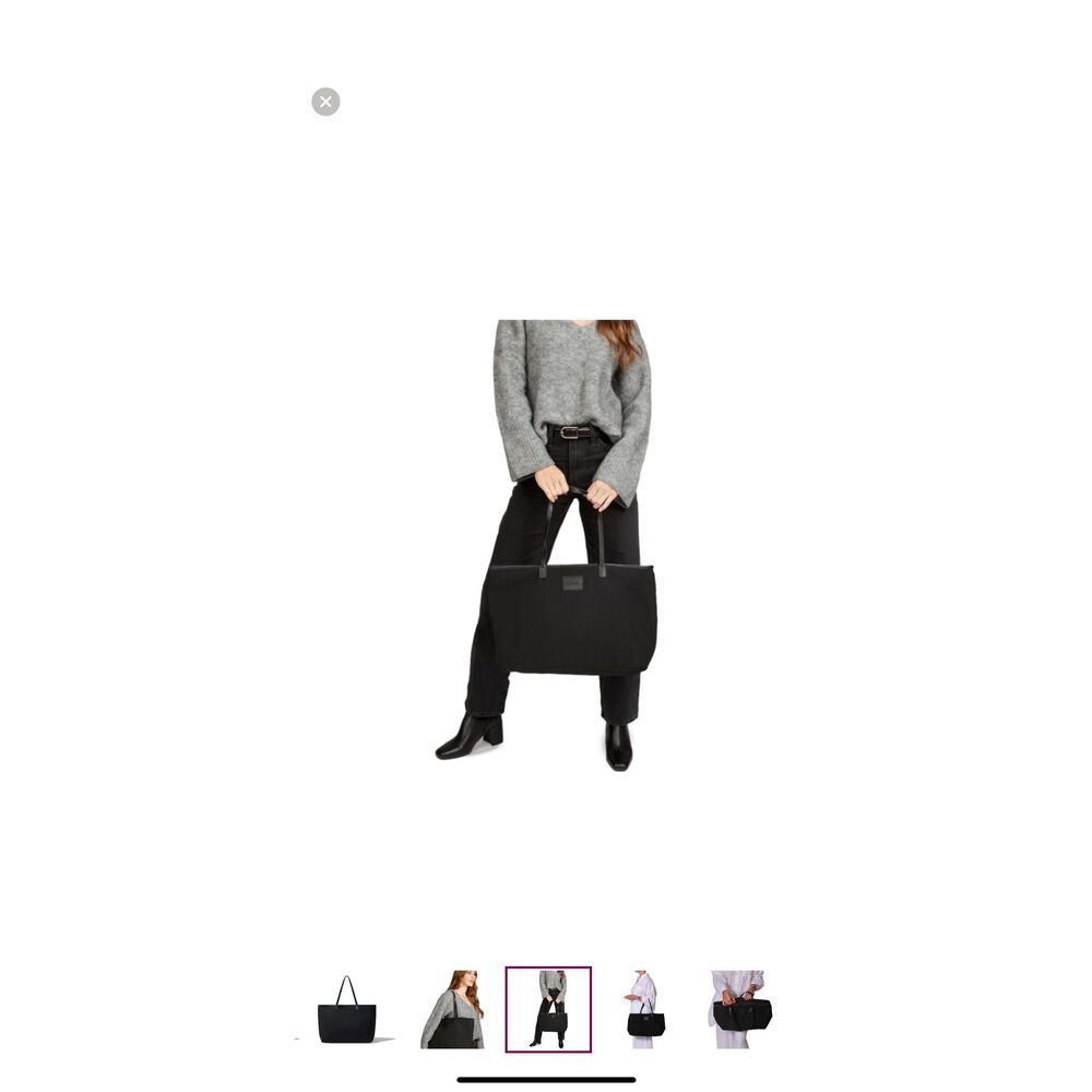 NWT Cleobella Canvas Vegan Leather Straps Zip Top Black Tote Hand Bag Large - Picture 5 of 5